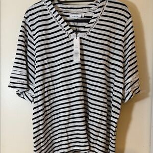 Chico's Black and White Striped Short Sleeve Tee